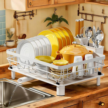 MOUKABAL Dish Drying Rack, Dish Rack, Stainless Steel Dish Racks for Kitchen Counter, Dish Drainer with Removable Utensil Holder, Drainboard (White,13''W x 17''L) by MOUKABALGREATHELPER