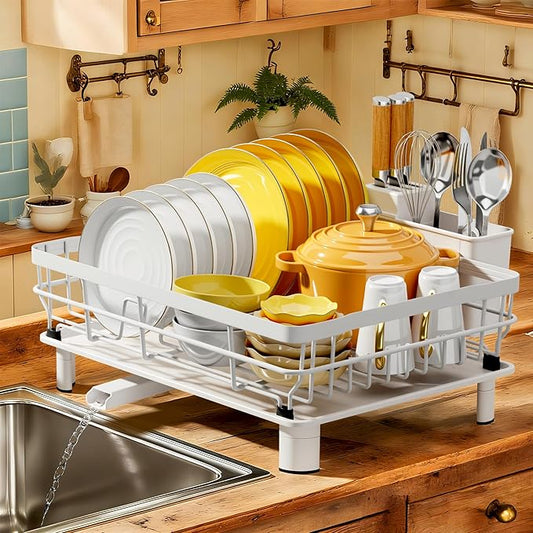 MOUKABAL Dish Drying Rack, Dish Rack, Stainless Steel Dish Racks for Kitchen Counter, Dish Drainer with Removable Utensil Holder, Drainboard (White,13''W x 17''L) by MOUKABALGREATHELPER