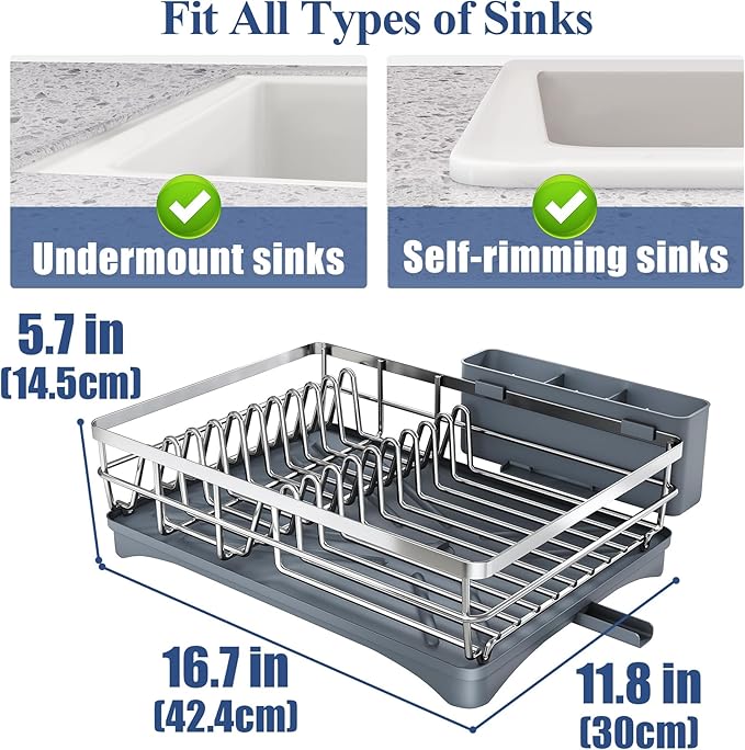 SNTD Dish Drying Rack for Kitchen Counter - Stainless Steel Dish Rack with Drainboard, Large Dish Drainer with Utensil Holder for Sink, Silver - Image 5