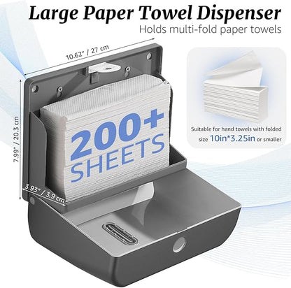 Paper Towel Dispenser Wall Mount - Adhesive Hand Towel Dispenser for Bathroom, Multi-fold/Trifold/Z Fold, 210 Sheets Large Capacity for Compact Home, Apartment & RV - Image 2