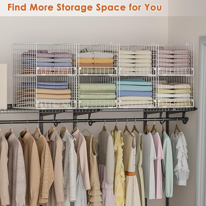 5-Tier Stackable Closet Storage Shelves, Closet Organizers and Storage Basket, Foldable & Stackable Closet Organizers for Closet System, Space-Saving Closet Shelf for Home ,White(Patent No. 30022416) - Image 6