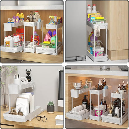 Sevenblue 3 Pack Multi-Purpose Under Sink Organizers and Storage, 2026 L-Shaped Pull Out Cabinet Organizer for Bathroom & Kitchen, Under Cabinet Organizer with Hooks Hanging Cup (White, 14.85 inch) - Image 5