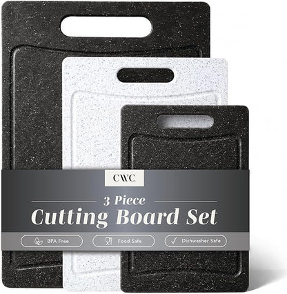 COOK WITH COLOR Non-Slip Cutting Board Set – Kitchen Essentials with Easy Grip Handle for Meat, Veggies, and Fruits, 3 Cutting Boards, Black/White by CookwithColor
