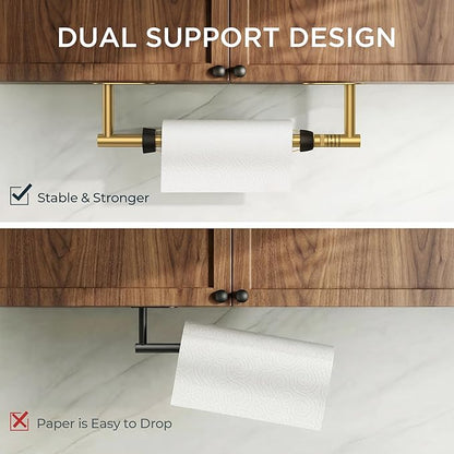 FORIOUS Paper Towel Holder Under Cabinet, One Hand Operable with Ratchet System for Easy Tear, Adhesive or Drill Wall Mount, Stainless Steel for Kitchen Commercial Paper Hand Towel Holders, Gold - Image 7