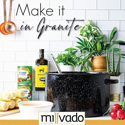 Millvado Granite 21 Qt Stockpot, Nonstick Soup Pot With Lid, Speckled Enamel Ware Cookware, Large Stock Pot For Boiling and Cooking, Big Granite Cooking Pot for Stovetop, Campfire, Outdoor Stove