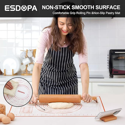 Classic Wood Rolling Pin - Wooden Rolling Pins for Baking Silicone Mat Set, Dough Roller with Wood Base, Fondant Roller for Pie Crust Cookies Pizza Dough and Bread, 17 Inch - Image 6
