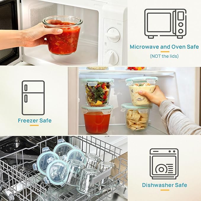 Vtopmart 5Pack 24oz Glass Storage Containers with Lids, Glass Meal Prep Food Container Sets with Snap Airtight Lids for Microwave, Oven, Freezer and Dishwasher, Green, Round - Image 7