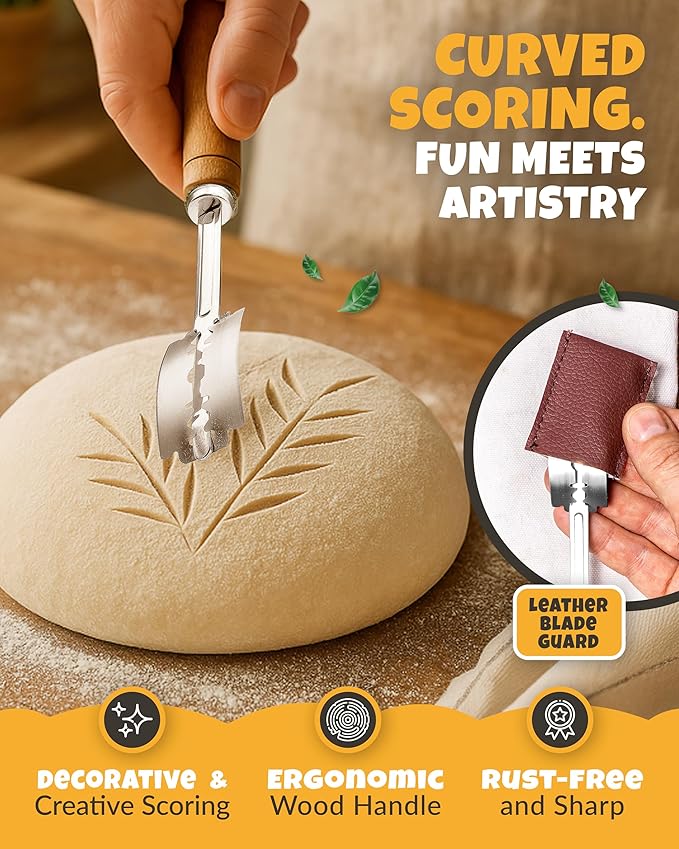 CRUSTLOVE 2pcs Set Bread Lame with 5 Blades – Sourdough Scoring Tool Set with Straight & Curved Scoring Knife for Sourdough and Bread Baking, Dough Scorer, Bread Scoring Tool, Bread Baking Supplies - Image 5