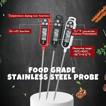 Copkim 12 Pcs Meat Food Thermometer Food with Probe Water Liquid Instant Read Digital Thermometer Kitchen Cooking Supplies for Cooking BBQ Milk Yogurt (Black,White,Red) - Image 3