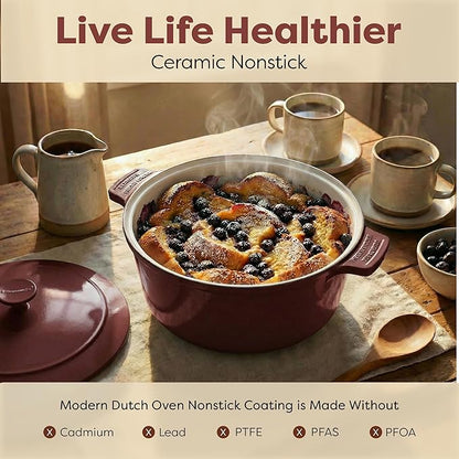 Gotham Steel 5 Qt Lightweight Dutch Oven Pot with Lid & Holders, Ceramic Non Toxic, Oven Safe & Even Heat Retaining Dutch Oven for Bread Baking Sourdough, Soup, Casserole, 70% Lighter than Cast Iron - Image 3