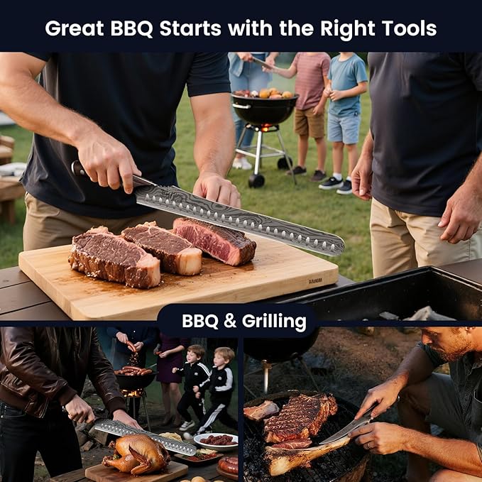 SYOKAMI Brisket Slicing Knife Set, Carving and Boning Knife for Meat & Turkey Cutting, Japanese Style High Carbon Steel Kitchen Knives Set For Home & BBQ, Wood Ergonomic Full Tang Handle, Gift for Mom