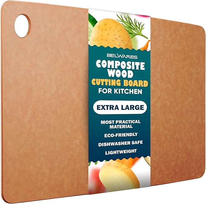 Dishwasher Safe Cutting Boards for Kitchen - Extra Large Composite Wood Cutting Boards - Thin, BPA Free & Eco-Friendly Chopping Board (18 x 12 Inch, Natural) by Belwares