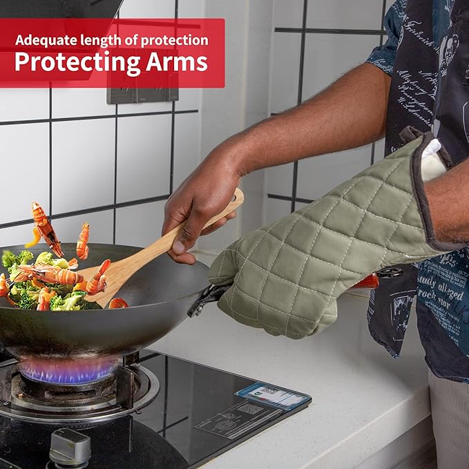 ARCLIBER Oven Mitts Heat Fire Resistant Oven Mitts 425 ° F, Quilted Terry Cloth Cotton Soft Lining Oven Gloves, Extra Long Kitchen Mittens for Cooking Baking - Image 3