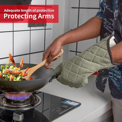 ARCLIBER Oven Mitts Heat Fire Resistant Oven Mitts 425 ° F, Quilted Terry Cloth Cotton Soft Lining Oven Gloves, Extra Long Kitchen Mittens for Cooking Baking - Image 3
