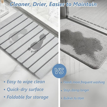 AWW Foldable Stone Bath Mat, Quick Dry Diatomaceous Earth Bath Mat with Non-Slip Mat, Super Absorbent, Easy to Clean, Compact for Small Bathrooms, 23.6 x 15.5, Light Grey - Image 4