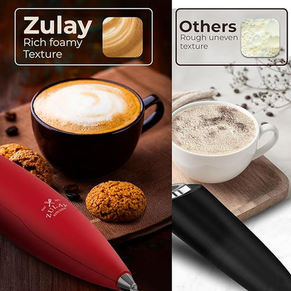 Zulay Kitchen Patented Tornado Triple Whisk Milk Frother with 4 Duracell Batteries – Handheld Foam Maker for Coffee, Lattes, Matcha & Hot Chocolate – Rich, Creamy Froth in Seconds - Cardinal Red - Image 6