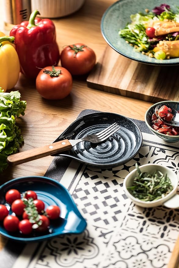 LAUCHUH Spoon Rest, Ceramic Spoon Holder for Stove Top 5" Spatula Rest for Countertop Large Cooking Utensil Holder for Mother's Day, Ladle, Spatula, Spoons or Tongs, Speckled Dark Gray
