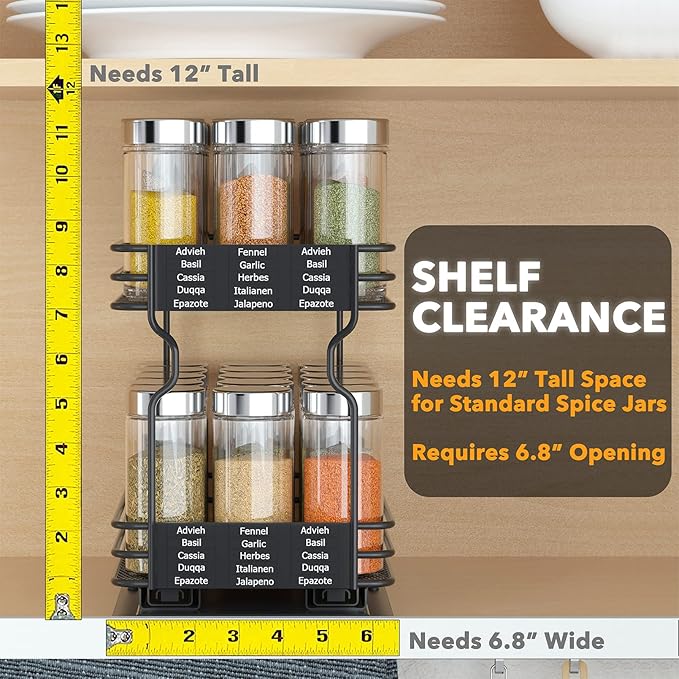 SpaceAid Pull Out Spice Rack Organizer for Cabinet, Heavy Duty Slide Out Seasoning Kitchen Organizer, Cabinet Organizer, with Labels and Chalk Marker, 6.5" W x10.75 D x8.5 H, 1 Drawer 2-Tier - Image 4