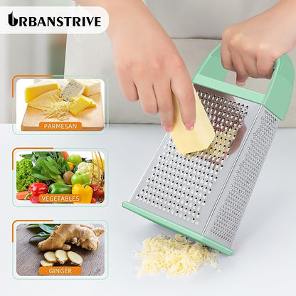 Urbanstrive Cheese Grater With Container, Professional Cheese Grater with Handle, Stainless Steel Graters for Kitchen Handheld, Box Grater with 4 Sides for Vegetables, Ginger, Potatoes (Mint Green) - Image 4