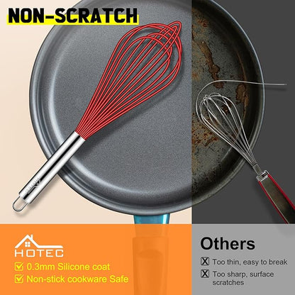 HOTEC 4 Pieces Silicone Whisks Set, Wire Balloon Whisks for cooking Egg Beater, Non-slip Handle Whisk for Non-stick Cookware Perfect for Cooking, Stirring, Beating and Blending (Multicolor) - Image 8