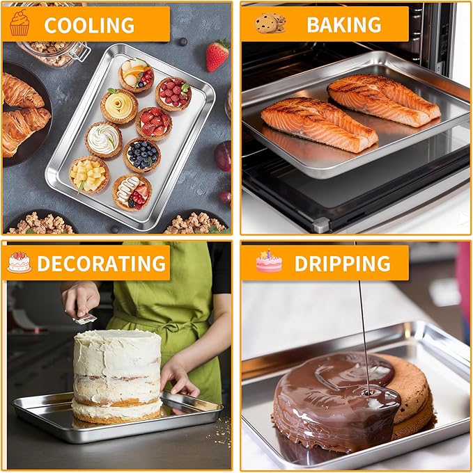 CEKEE Baking Sheet Set of 4, Stainless Steel Cookie Sheets for Baking, 0.8mm Heavy Duty Nonstick Baking Pans, 9/10/12/16 Inch Baking Trays for Oven, Non Toxic & Mirror Finish & Easy Clean - Image 6