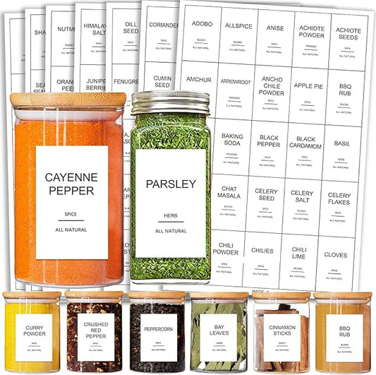 GPOVVIMX 191 Spice Jar Labels Preprinted Minimalist Stickers - White Waterproof Label - Fit Round or Rectangle Spice Jars - Herb Seasoning Kitchen Pantry Labels by GPOVVIMX