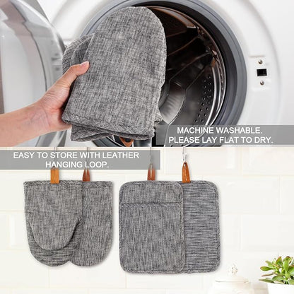 4Pcs Heat Resistant Oven Mitts & Potholders (Up to 500°F), Flexible Kitchen Accessories for BBQ, Baking, Microwave, Stovetop Use and More (Gray) - Image 5