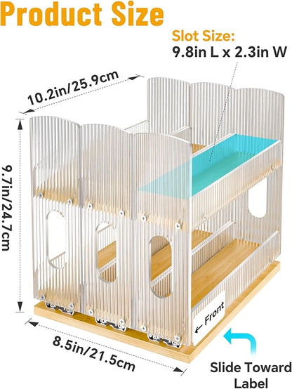 NiHome Bamboo Pull-Out Spice Rack Organizer for Cabinet, 3-Drawer Vertical Slide Out Seasoning Rack Storage Shelf for Kitchen Pantry, Bamboo Frame with Wave-Pattern Acrylic Divider (8.5” Wide, 2-Tier) - Image 7