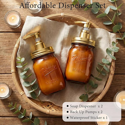 Amolliar Plastic Mason Jar Soap Dispenser with Pump Lid,16OZ Refillable Hand Soap Dispenser Set with Cute Lables - Farmhouse Decor for Kitchen Bathroom, Liquid Soap, Dish Soap, Lotion (2 Pack, Amber) - Image 7