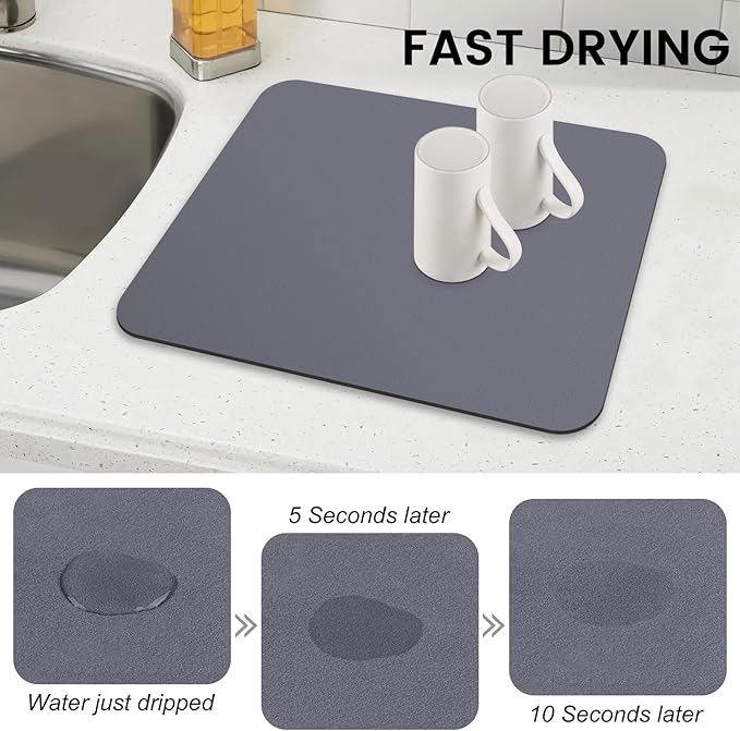 WISELIFE Dish Drying Mat Super Absorbent Drying Mat Large Dish Drying Mats for Kitchen Counter Easy Clean Dish Mat Kitchen Drying Mat15"x 18" Classic Grey - Image 4