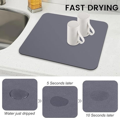 WISELIFE Dish Drying Mat Super Absorbent Drying Mat Large Dish Drying Mats for Kitchen Counter Easy Clean Dish Mat Kitchen Drying Mat15"x 18" Classic Grey - Image 4