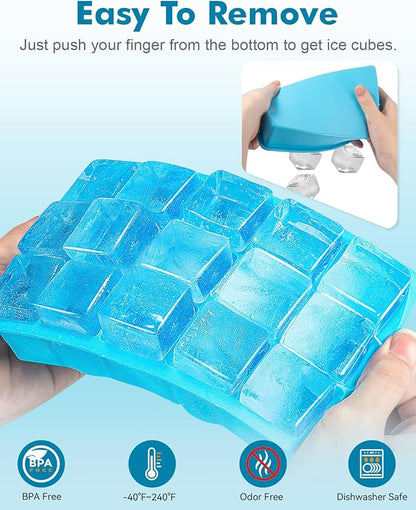 Silicone Ice Cube Trays for Freezer 2 Pack- Easy Release Square Ice Cubes Mold- Best Rubber Ice Cube Tray Shapes for Whiskey Cocktail Coffee- Mini Fridge Silicone Old Fashioned Ice Cube Tray - Image 5