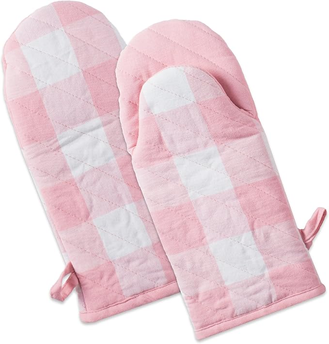 DII Buffalo Check Kitchen Collection, Classic Farmhouse Kitchen Set, Oven Mitt, Pink &White, 2 Piece