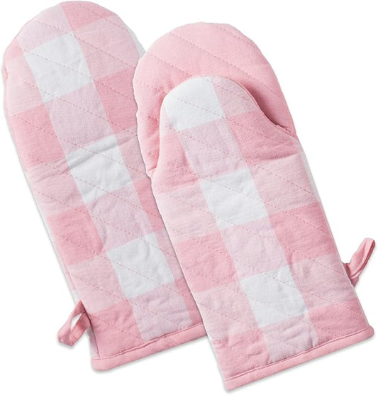 DII Buffalo Check Kitchen Collection, Classic Farmhouse Kitchen Set, Oven Mitt, Pink &White, 2 Piece