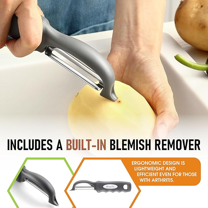 Spring Chef Premium Swivel Vegetable Peeler, Comfortable Handle and Ultra Sharp Stainless Steel Blades - Perfect Kitchen Peeler For Veggie, Fruit, Potato, Carrot, Apple - Gray - Image 5