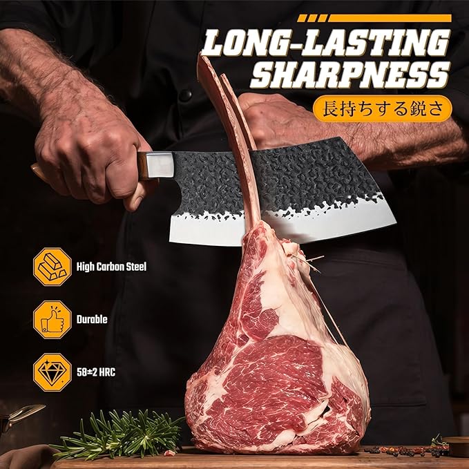 Huusk Butcher Knife Set - Hand Forged Meat Cleaver & Boning Viking Knives & Chef Utility Knives, Japanese Chef Knife Set with Bag for Camping, BBQ, Christmas Gifts for Men Women - Image 3