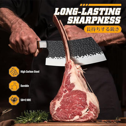 Huusk Butcher Knife Set - Hand Forged Meat Cleaver & Boning Viking Knives & Chef Utility Knives, Japanese Chef Knife Set with Bag for Camping, BBQ, Christmas Gifts for Men Women - Image 3