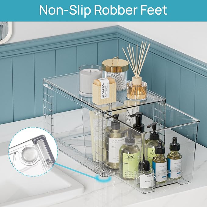 Vtopmart 6 Pack Clear Stackable Storage Drawers,Easy to Assemble Bathroom Organizers and Storage with handles,Plastic Drawers for Kitchen Pantry,Cabinet,Under Sink Organization - Image 7