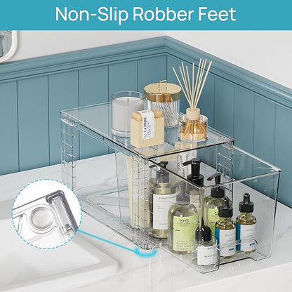 Vtopmart 6 Pack Clear Stackable Storage Drawers,Easy to Assemble Bathroom Organizers and Storage with handles,Plastic Drawers for Kitchen Pantry,Cabinet,Under Sink Organization - Image 7