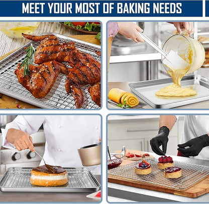 17.5 Inch Baking Sheet Pan with Cooling Rack Set, Joyfair Stainless Steel Toaster Oven Tray Pans with Grid Racks, Rectangular Bakeware for Cookie/Bacon, Heavy Duty & Rust-free, Dishwasher Safe