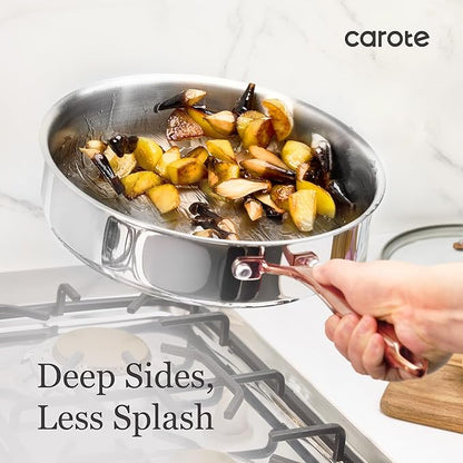CAROTE 21pcs Tri-Ply Stainless Steel Cookware Set, Pots and Pans Set, Non Toxic Induction Kitchen Cooking Sets, Cookware Collection, Mirror Polish, Gold - Image 5