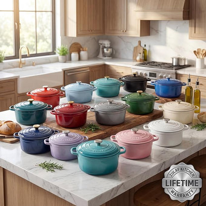 Zulay Kitchen 7.7 Quart Enameled Cast Iron Dutch Oven Pot with Lid – Premium Durability & Oven Safe up to 500°F – Heavy Duty Cookware Perfect for Bread Baking, Stews, Braising & Roasting – Pink - Image 8
