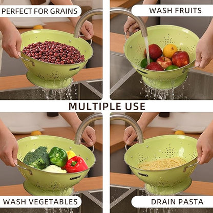 Metal Colander 2 Pack, Strainer Bowel with Handles 2Qt & 6Qt Powder Coated Solid Ring Base Heavey Duty Kitchen Drainer Basket for Pasta Veggies and Fruits,New Home Apartment Essentials (LightGreen) - Image 6