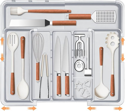 Spaclear Large Utensil Drawer Organizer Expandable Silverware Organizer for Kitchen Drawer Adjustable Cooking Utensil Holder Cutlery Flatware Tray Spatula Tools Gadgets Storage Dividers Plastic Grey by Spaclear