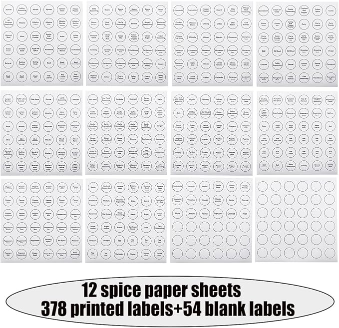 Spice Labels, 432Pcs Spice Labels Stickers 1.4in Waterproof Adhesive Round Preprinted Spice with Blank Label White Tear Resistant Sticker for Kitchen Jars Caps Food Containers Organizers (White) - Image 5