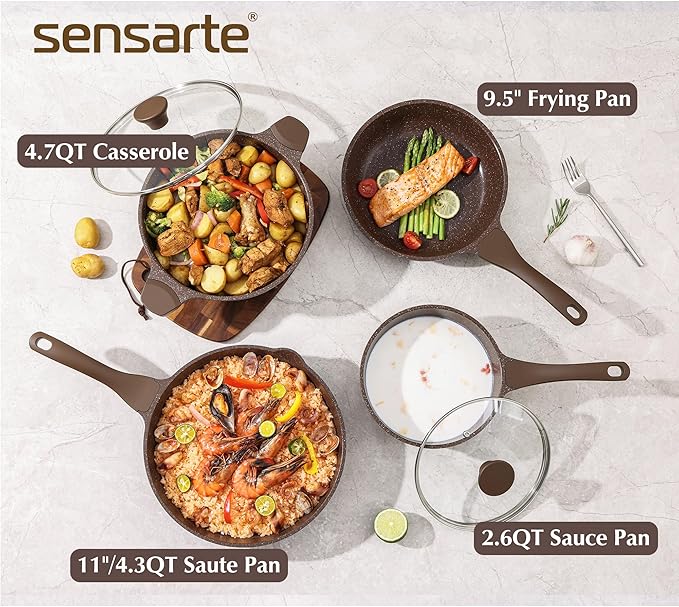 SENSARTE Nonstick Cookware Set 13-Piece, Healthy Pots and Pans Set Kitchen Cooking Set with Stay-Cool Handles, Silicone Utensils and Pot Protectors, PFOA Free - Image 8
