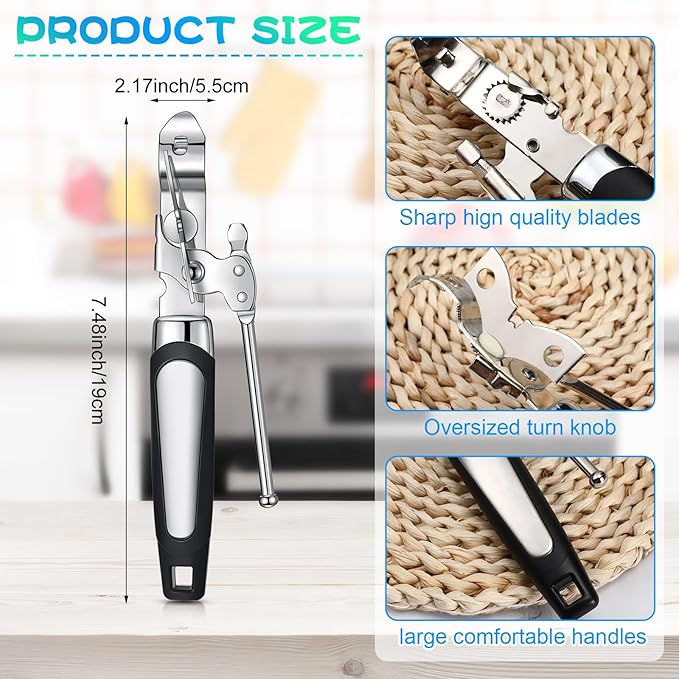 Gisafai 30 Pcs Can Opener Manual Bulk Smooth Edge with Sharp Blade and Soft Non Slip Grip Handle Heavy Duty Handheld Safety Can Opener, Black and Silver - Image 2
