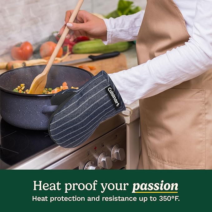 Cuisinart Heritage Mini Oven Mitts – 5.5” x 7” Heat-Resistant Kitchen Mitts for Oven with Non-Slip Neoprene Palm, Cotton Filling, and Faux Leather Loop – Durable Oven Mitt Set for Cooking & Baking - Image 3
