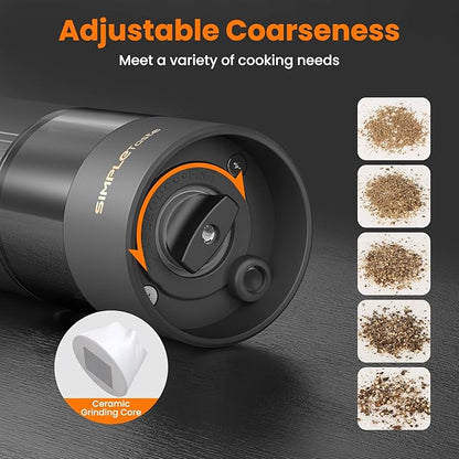 SIMPLETASTE Electric Salt and Pepper Grinder Set with LED Light, Automatic Pepper Mill Shakers with Adjustable Coarseness, One Hand Operation for Kitchen, Dining, Gifting, Black, Rechargeable - Image 5
