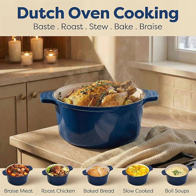 Gotham Steel 5 Qt Lightweight Dutch Oven Pot with Lid & Holders, Ceramic Non Toxic, Oven Safe & Even Heat Retaining Dutch Oven for Bread Baking Sourdough, Soup, Casserole, 70% Lighter than Cast Iron - Image 10